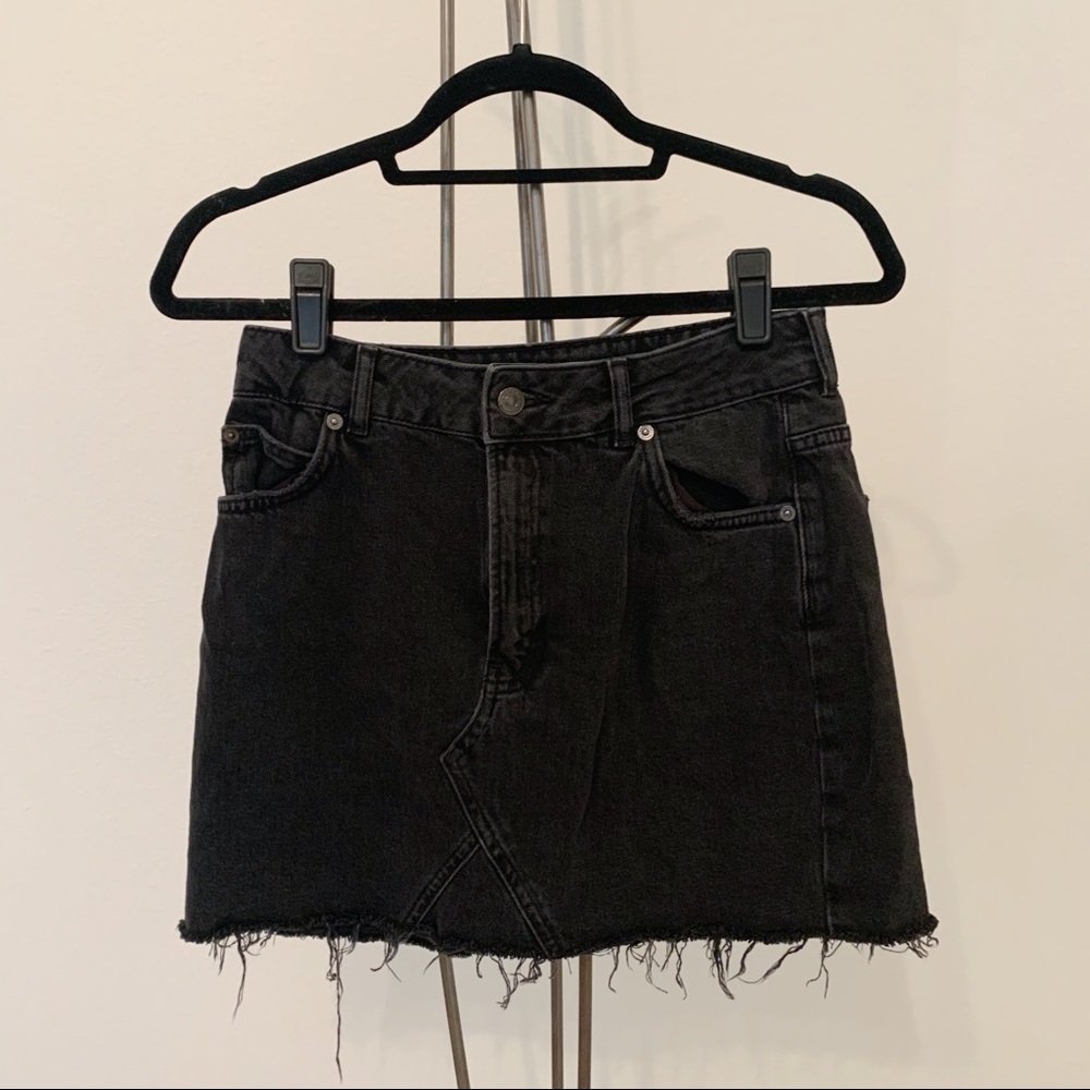 Topshop Black Denim Skirt With Frayed Hem